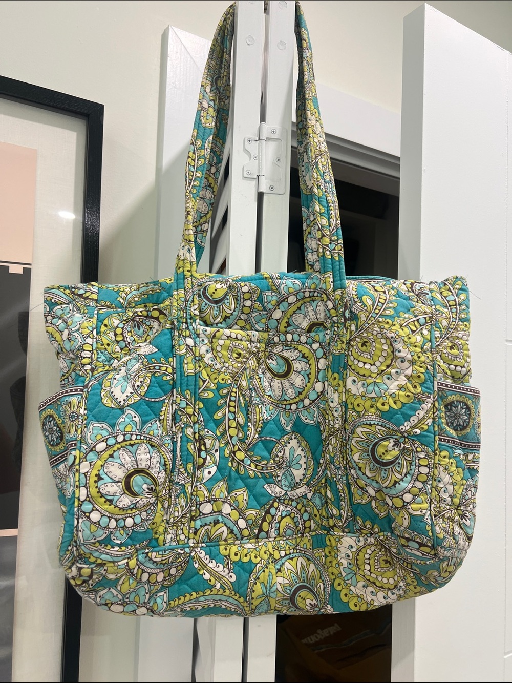 Vera Bradley Turquoise & Lime Paisley Quilted Tote